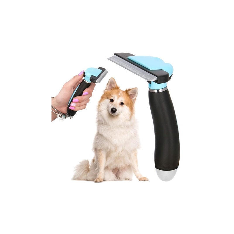 foto del prodotto springos spazzola per spazzolare il pelo del cane, gatto con lama auto pulente da 10 cm, blu e nera.