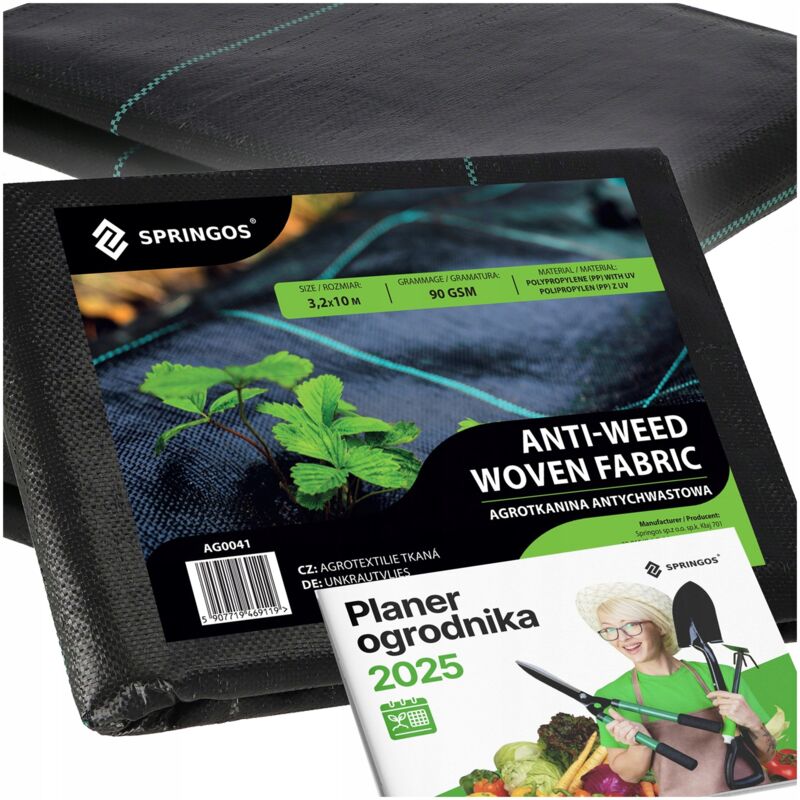foto del prodotto springos tela agricola 90g 3,2x10m nera tessuto agricolo uv forte anti erba grosso