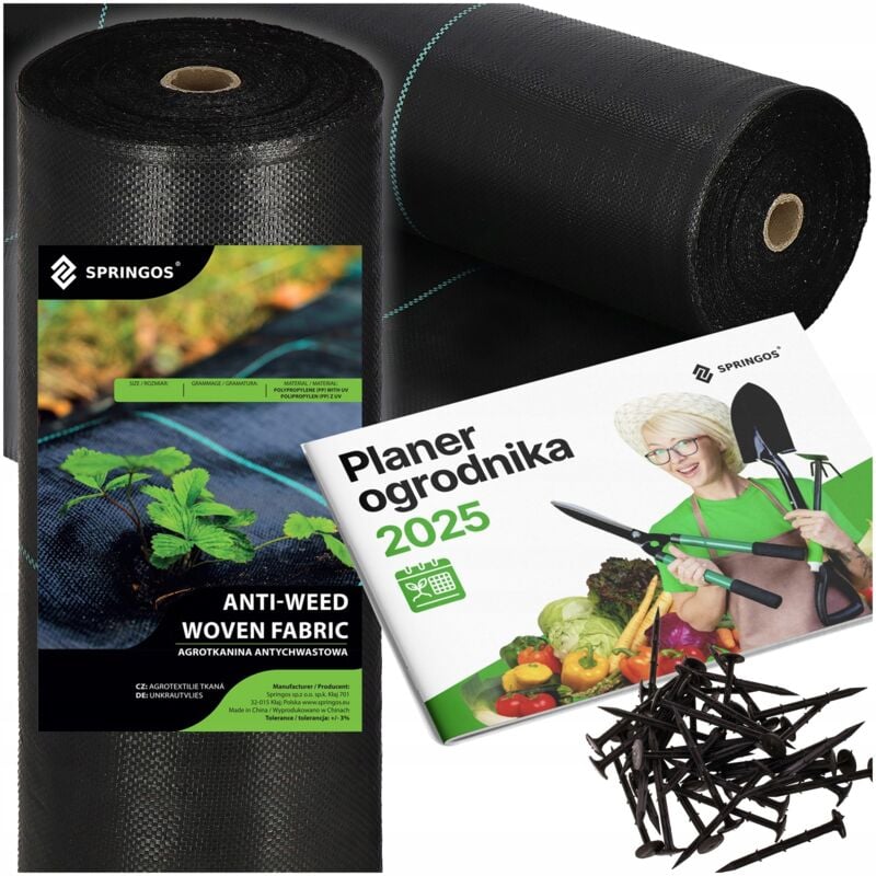 foto del prodotto springos telo agricolo 90g 0,8x50m nero tessuto agricolo uv spesso anti erba pioli