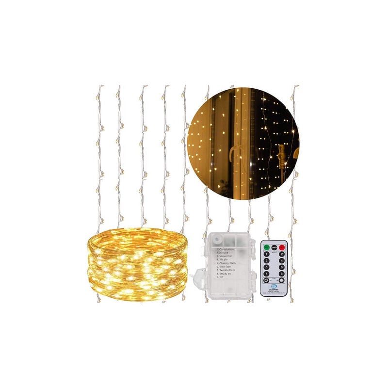 foto del prodotto springos tenda di luci a led 300 calde luci bianche interne ed esterne