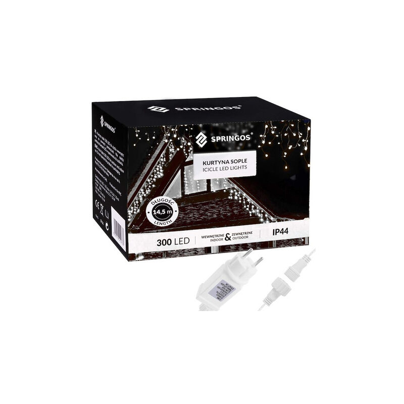 foto del prodotto springos tenda luminosa a 300 led bianchi freddi, ghirlanda flash, lucine interne ed esterne a stalattiti.