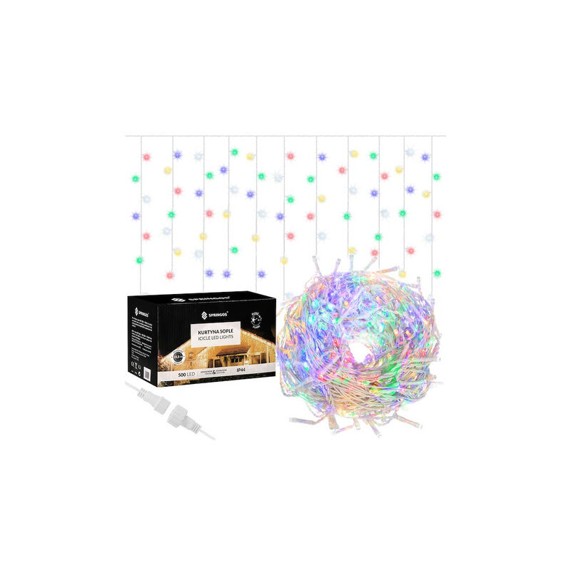 foto del prodotto springos tenda luminosa a 500 led multicolore, flash bianco freddo, catena luminosa interna esterna ghiaccioli