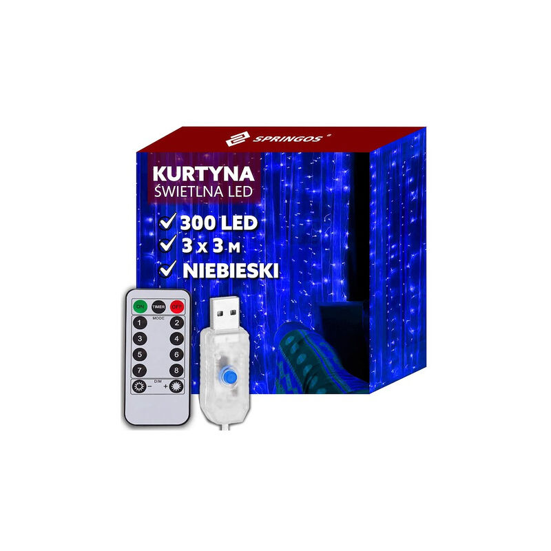foto del prodotto springos tenda luminosa blu con 300 luci led interne e programmabile tramite usb.