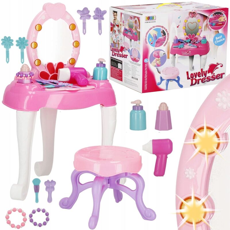 foto del prodotto springos toilette per ragazza grande accessori set specchio luci sgabello 19w1