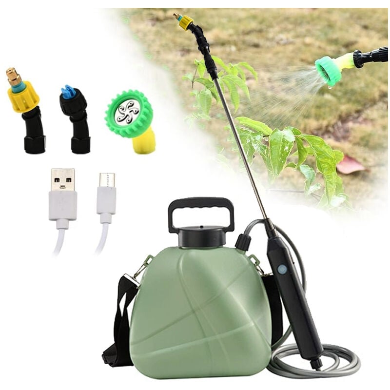 foto del prodotto spruzzatore a batteria da 5 litri, spruzzatore elettrico potenziato con impugnatura ricaricabile, lancia retrattile da 91 cm, 3 ugelli nebulizzatori