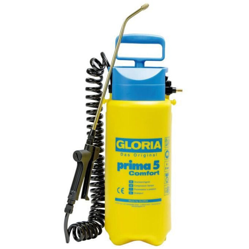 foto del prodotto spruzzatore a pressione 5l gloria prima 5 comfort con lancia e ugello in ottone tubo a spirale di 2,50m