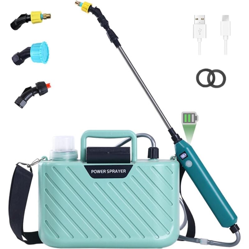 foto del prodotto spruzzatore a pressione autopump da 5 litri, spruzzatore elettrico per piante con 3 ugelli regolabili, lancia telescopica ricaricabile con livello