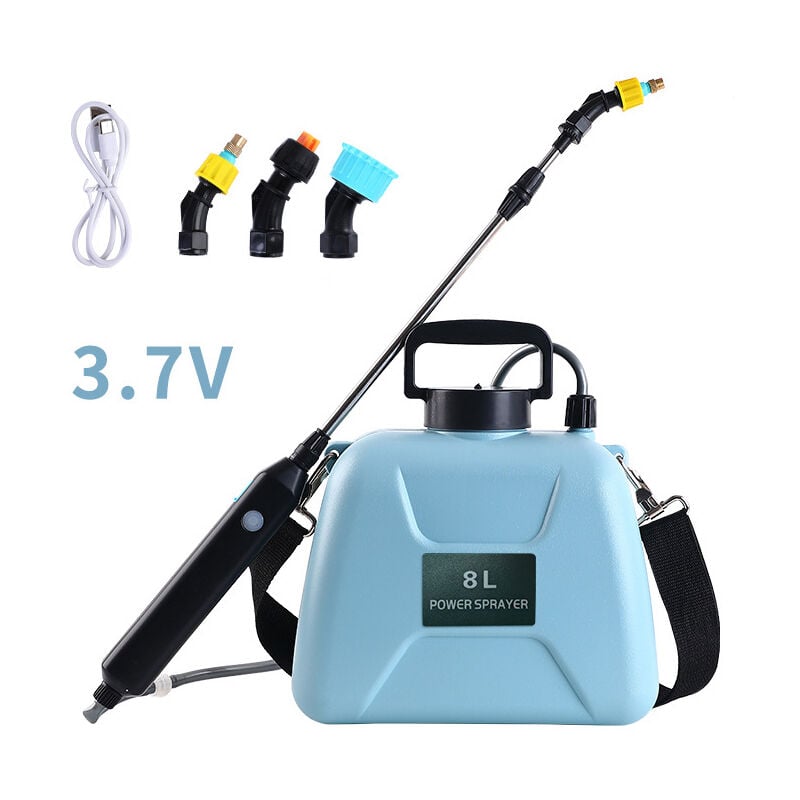 foto del prodotto spruzzatore a pressione elettrico da giardino da 8 litri con 3 ugelli regolabili, pompa automatica, con spruzzatore telescopico per piante,