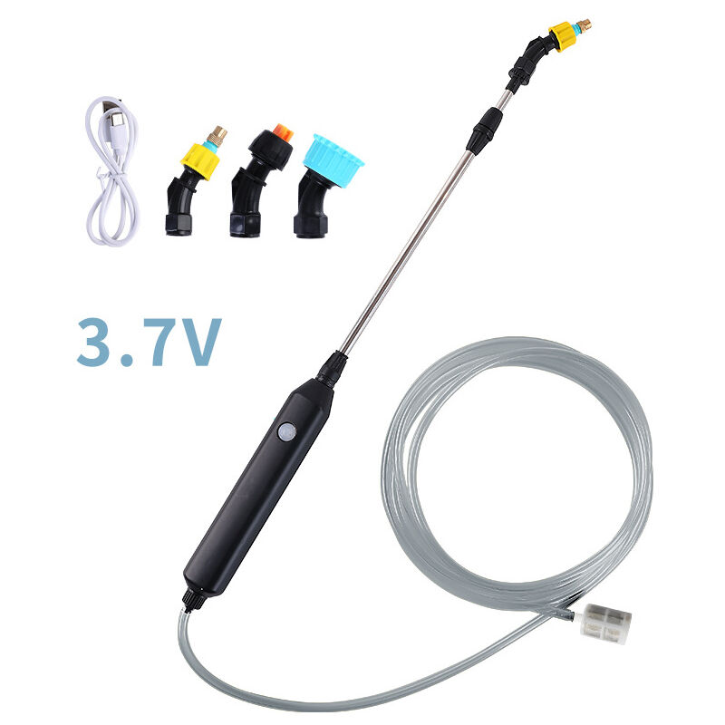 foto del prodotto spruzzatore da giardino a batteria, spruzzatore elettrico portatile, spruzzatore per prato con asta telescopica, 3 ugelli, tubo da 2 m per annaffiare