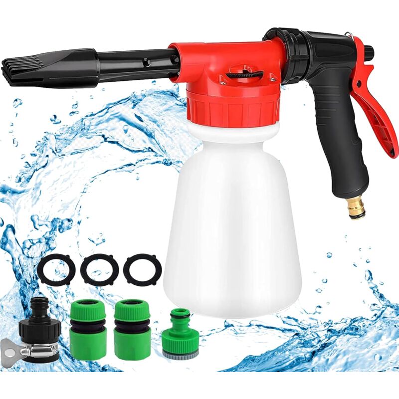 foto del prodotto spruzzatore di schiuma da 1l, pistola a spruzzo regolabile per erogatore di sapone collegato al tubo da giardino universale, per tubo da giardino