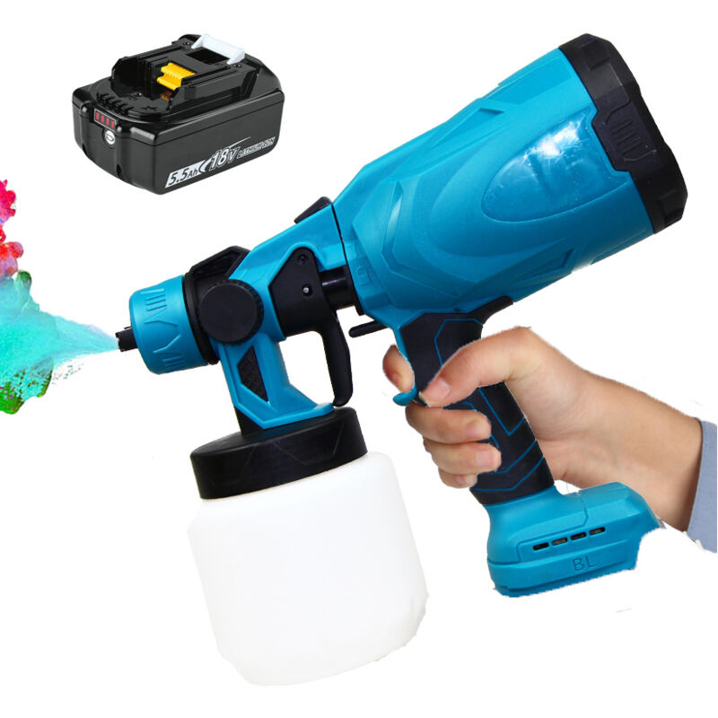 foto del prodotto spruzzatore di vernice senza fili hvlp pistola a spruzzo elettrica da 550 w pistola per verniciatura a mano per recinzione, batteria da 5,5 a