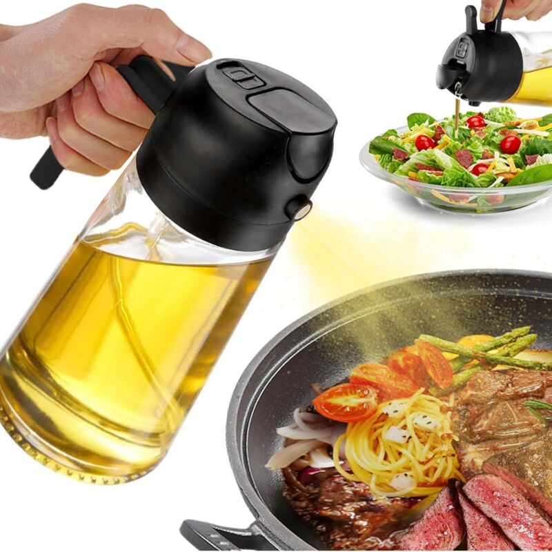 foto del prodotto spruzzatore e distributore di olio da 450 ml 2 in 1, erogatore di olio d oliva per cucina, friggitrice ad aria, insalata, barbecue nero 