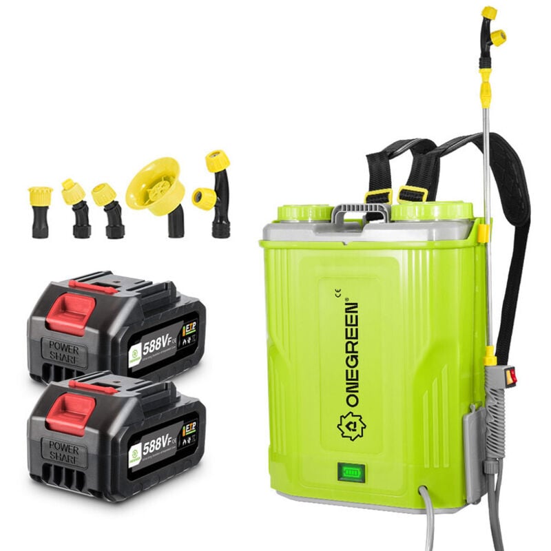 foto del prodotto spruzzatore elettrico da 20 l, spruzzatore a pressione da 80 psi spruzzatore da tetto con lancia telescopica, 5 ugelli e due batterie al litio