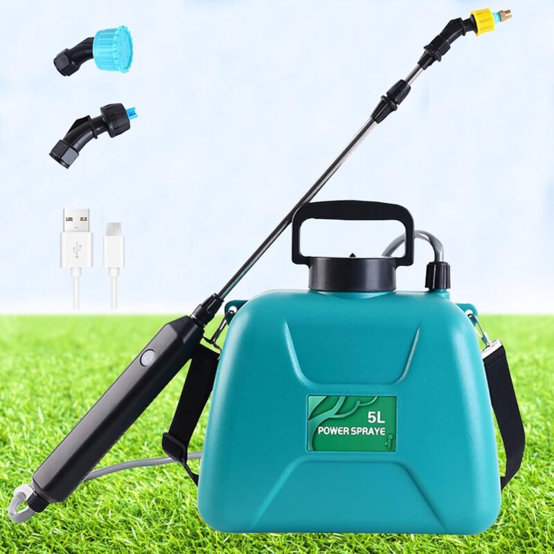 foto del prodotto spruzzatore elettrico da giardino con 3 ugelli regolabili, ricaricabile tramite usb, spruzzatore fitosanitario per giardino, diserbo e lavaggio auto