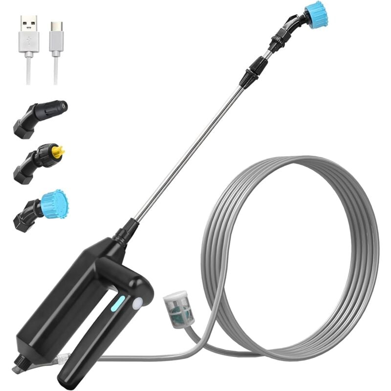 foto del prodotto spruzzatore elettrico da giardino, spruzzatore elettrico da tetto, spruzzatore a lancia telescopica, spruzzatore a pressione con 3 ugelli e tubi da 8