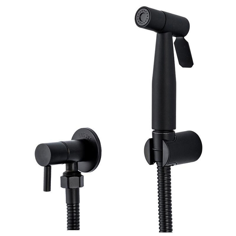 foto del prodotto spruzzatore per bidet portatile nero, rubinetto per wc in acciaio inossidabile, set di getti per bagno freddo con valvola shattaf