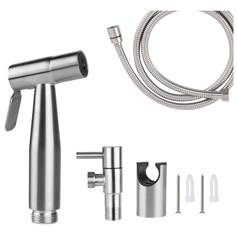 foto del prodotto spruzzatore per wc monopezzo in acciaio inossidabile, kit spruzzatore per bidet, spruzzatore per rubinetto spruzzatore per wc argento 