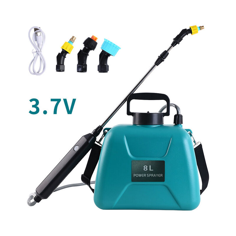 foto del prodotto spruzzatori elettrici da giardino, spruzzatore a pressione da 8 litri con 3 ugelli regolabili, pompa automatica con spruzzatore retrattile per