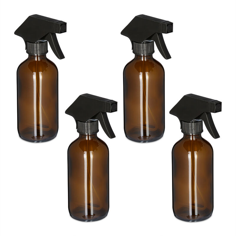 foto del prodotto spruzzino nebulizzatore, set 4, 230ml di bottiglie spray vuote, vaporizzatore parrucchieri, pulizia, marroni relaxdays