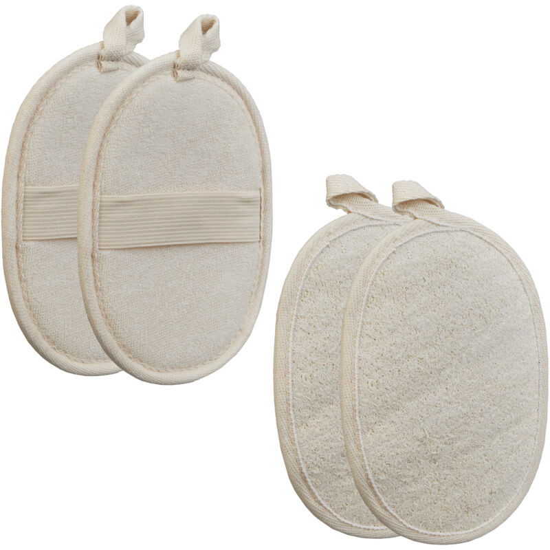 foto del prodotto spugna di luffa naturale, set da 4 scrubber per corpo esfoliante, loofah vegetale per doccia, donne e uomini relaxdays