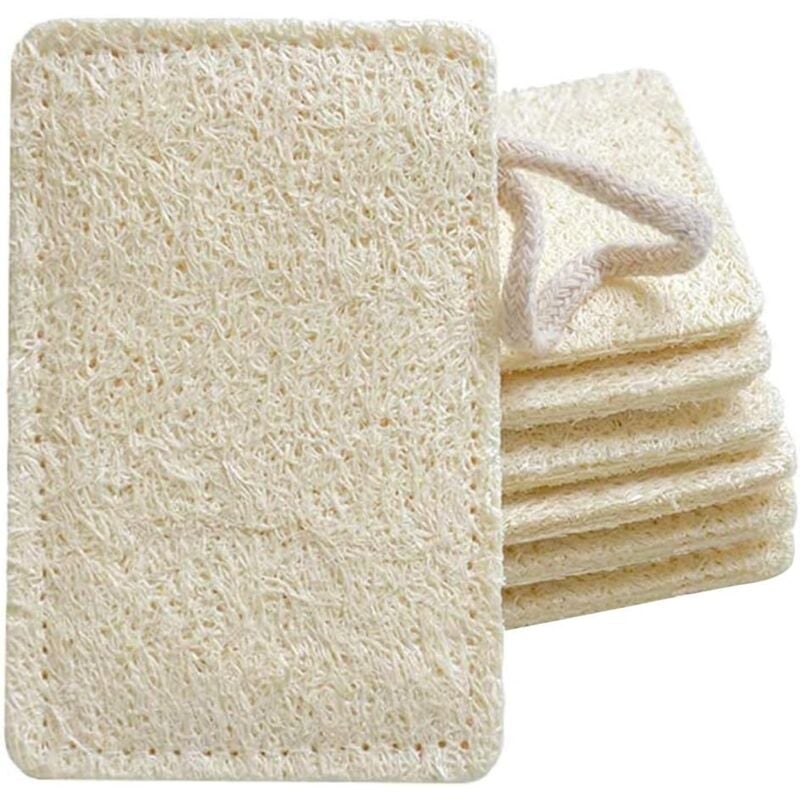 foto del prodotto spugna di luffa naturale, spazzola per piatti in luffa spessa a doppia faccia, spugna da cucina in filo metallico