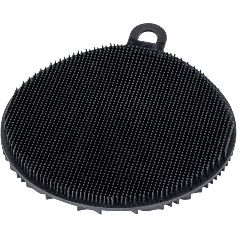 foto del prodotto spugna per la pulizia in silicone soft nera, set di 2 spugne per posate anti-graffio, struttura a punti, occhiello per appendere ventosa, lavabile