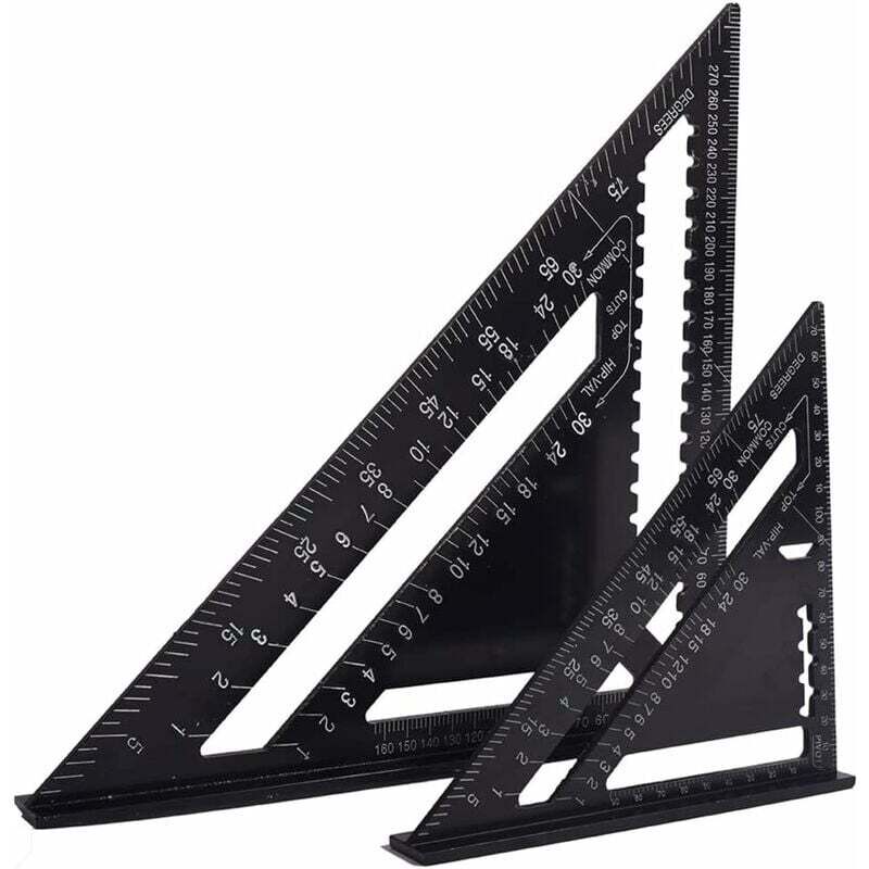 foto del prodotto squadra da carpentiere multifunzionale da 18 cm e 30 cm, righello in alluminio e metallo triangolare, calibro di marcatura quadrato, goniometro