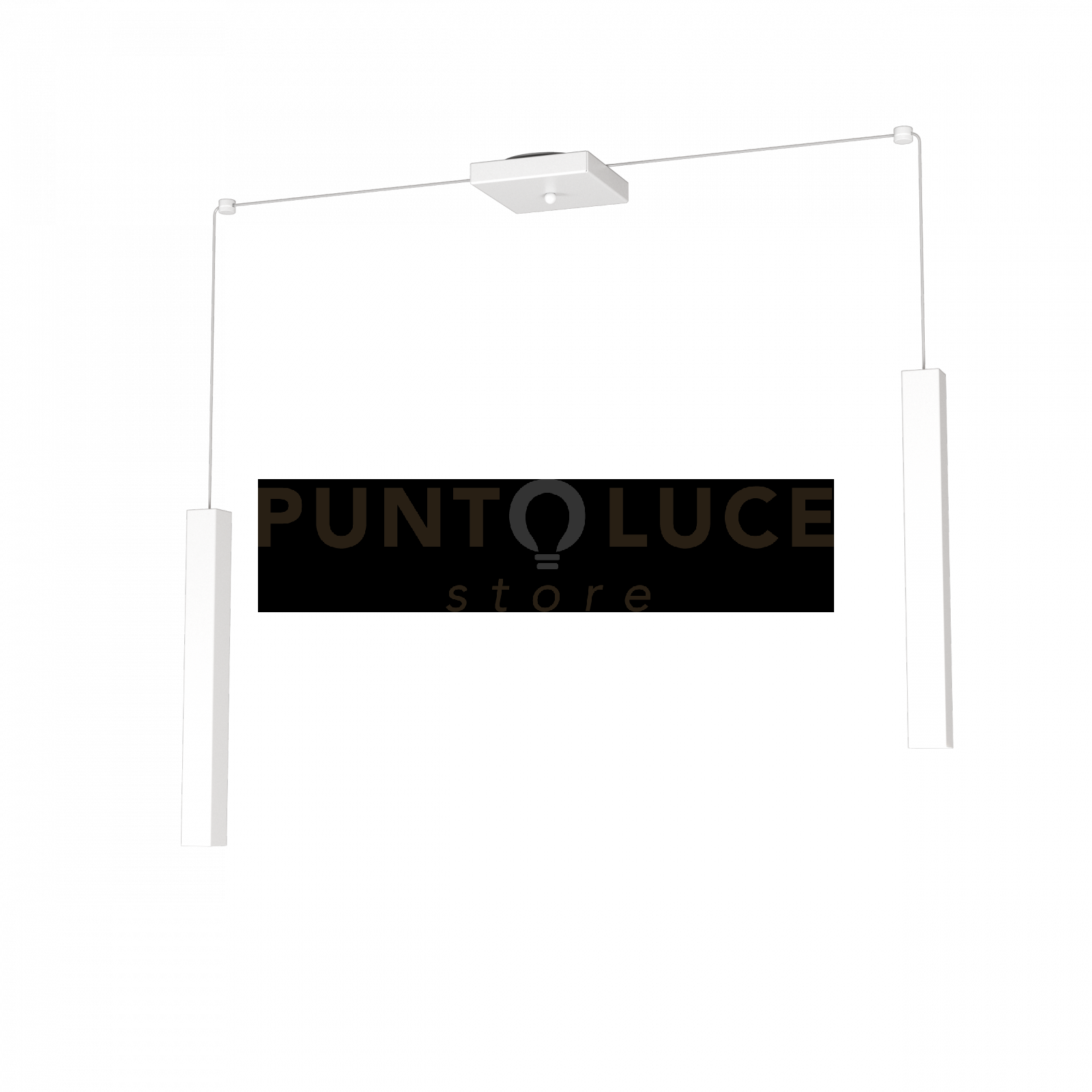 foto del prodotto square tube sospensione 2 luci bianco cavo cm.250 con base 1173 s2 bi