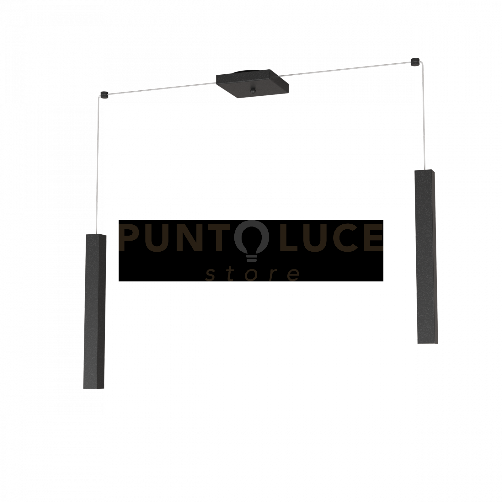 foto del prodotto square tube sospensione 2 luci nero cavo cm.250 con base 1173 s2 ne