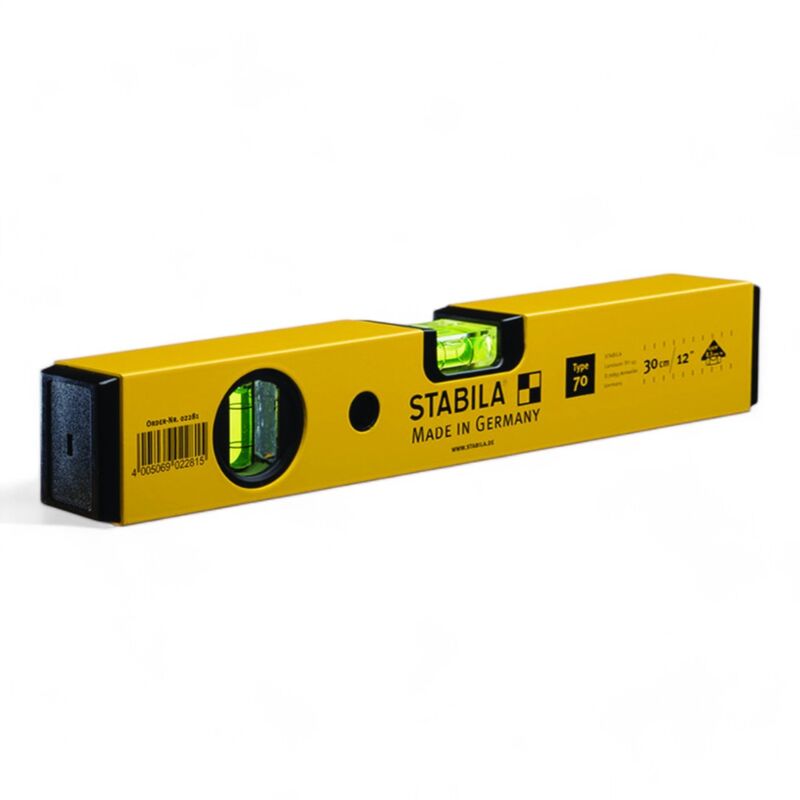 foto del prodotto stabila livella in alluminio con 2 bolle fiala orizzontale e verticale precisione profilo rettangolare tappi plastica 80 cm