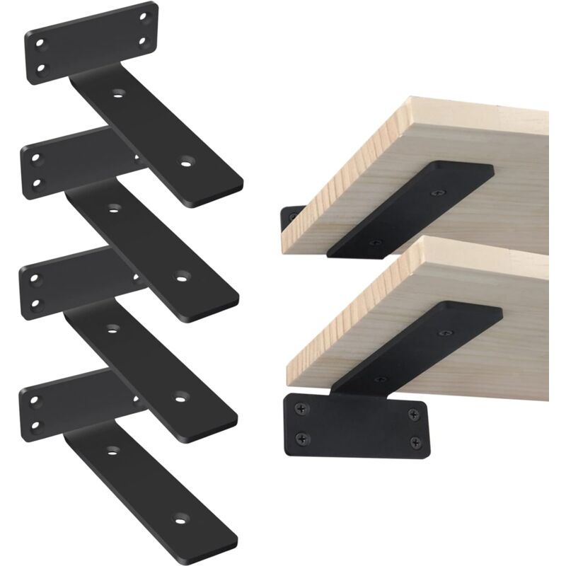 foto del prodotto staffa per mensola a muro, 4 pezzi 15 cm nero staffa per mensola a muro in metallo industriale supporto per mensola, staffa di fissaggio per mensola