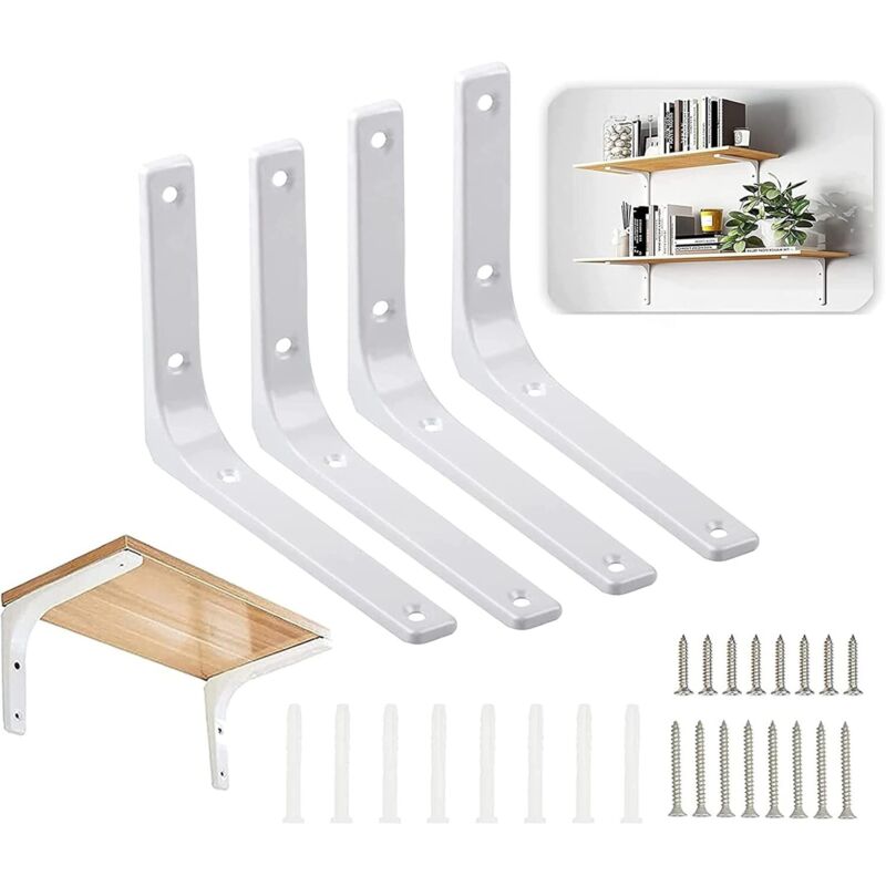 foto del prodotto staffa per mensola a muro, 4 staffe in metallo 200x150 mm, staffa per mensole a muro per impieghi gravosi, per decorazioni da parete per cucine