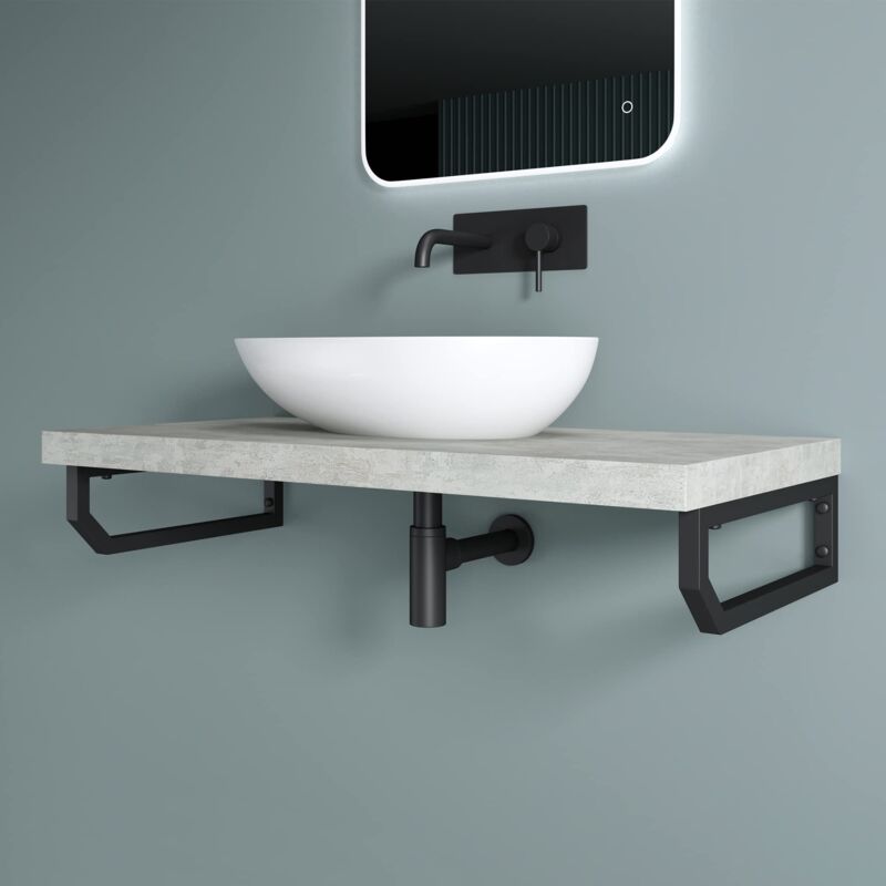 foto del prodotto staffa per scaffale reggimensola rettangolare 48 cm in acciaio inox nero, supporto da parete per mensole, lavabi e portasciugamani, dimensioni