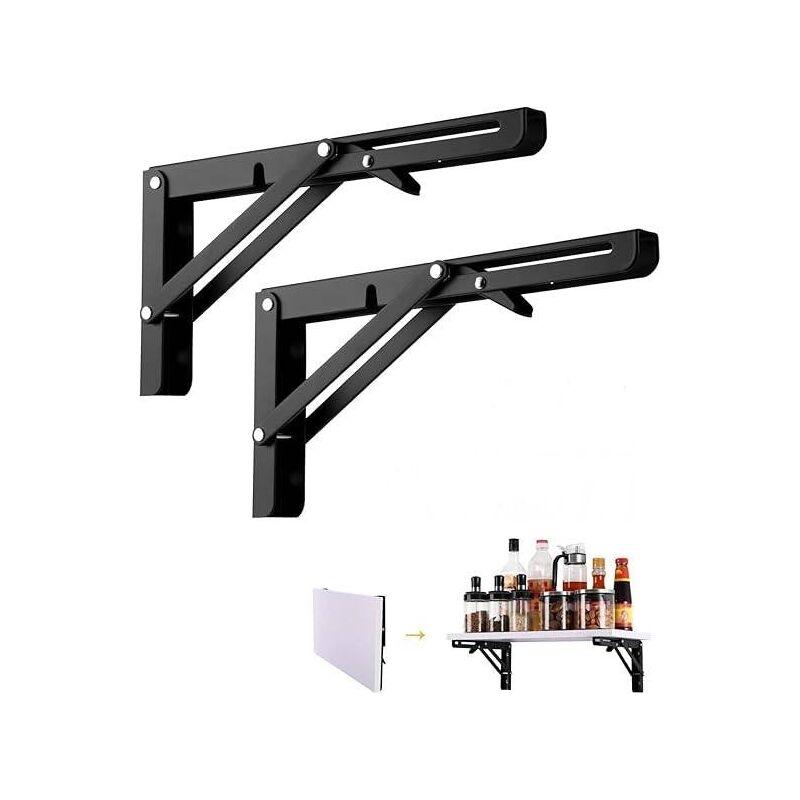 foto del prodotto staffa pieghevole da 250 mm, staffa per console pieghevole nera da 2 pezzi, staffa per console pieghevole retrattile per carichi pesanti