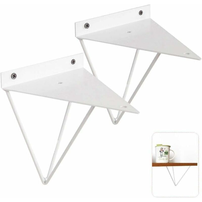 foto del prodotto staffa triangolare vintage 2 pezzi oro/bianco/nero staffa per mensola in metallo da parete decorativa in ferro battuto per mensola da bagno cucina hotel bar, bianco, piastra di montaggio spessa 1,2 mm