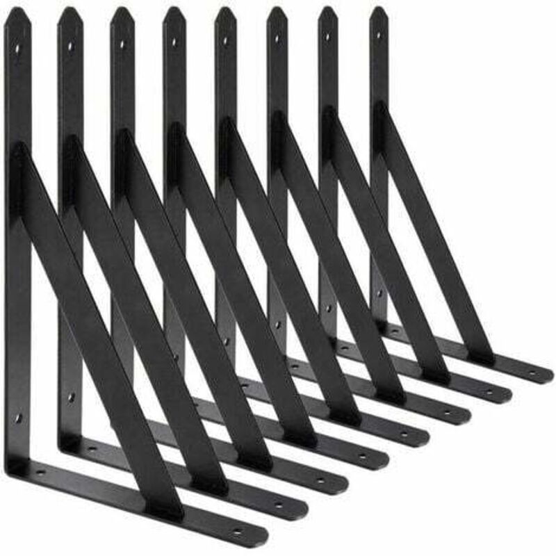 foto del prodotto staffe per mensole a muro, 8 staffe triangolari in acciaio a 90 gradi, staffe per mensole da 200 mm x 120 mm, supporto angolare nero 
