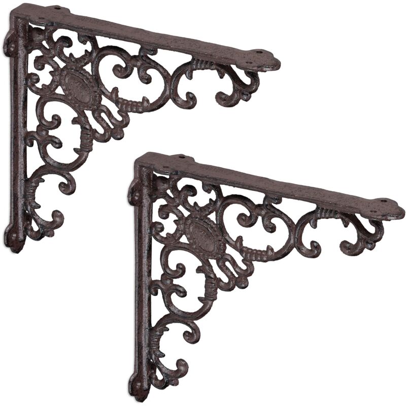 foto del prodotto staffe per mensole, set da 2 supporti dal design barocco, reggimensola angolari per scaffali, vintage, marrone relaxdays