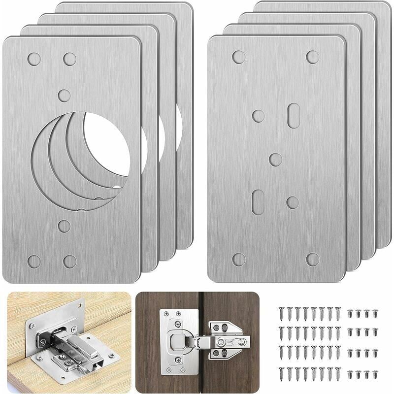 foto del prodotto staffe per riparazione armadi con foro, 8 pezzi piastre staffe per riparazione facile installazione con 48 viti, kit di riparazione cerniere per