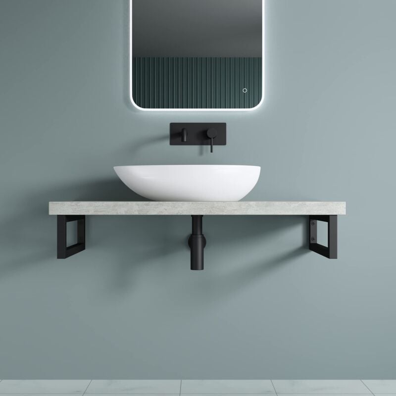 foto del prodotto staffe reggimensola rettangolare in acciaio inox supporti da parete per mensole, lavabi e porta asciugamani, nero, set da 2 pezzi, 400x150 mm wh01