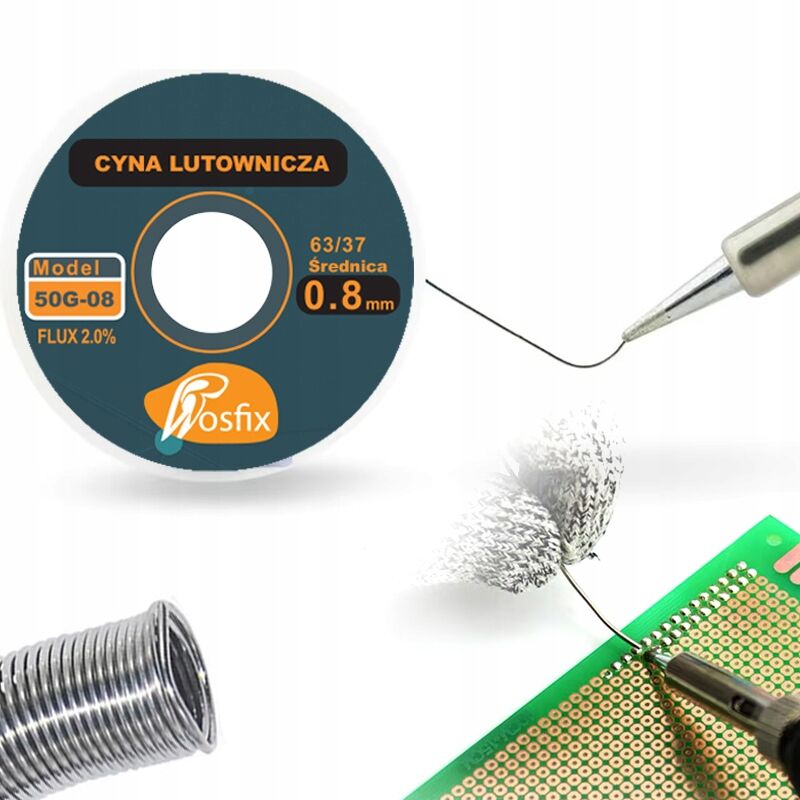 foto del prodotto stagno per saldatura rosfix sn63pb37 0,8mm 50g 2 flusso in bobina