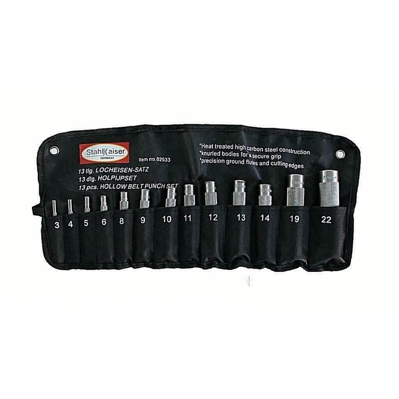 foto del prodotto stahlkaiser set 13pz punzoni fustelle metriche per cuoio pelle cinte 3 22mm pro 