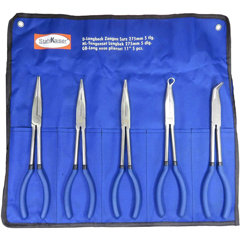 foto del prodotto stahlkaiser set 5pz pinze extra lunghe 275mm punte dritta piegata meccanico
