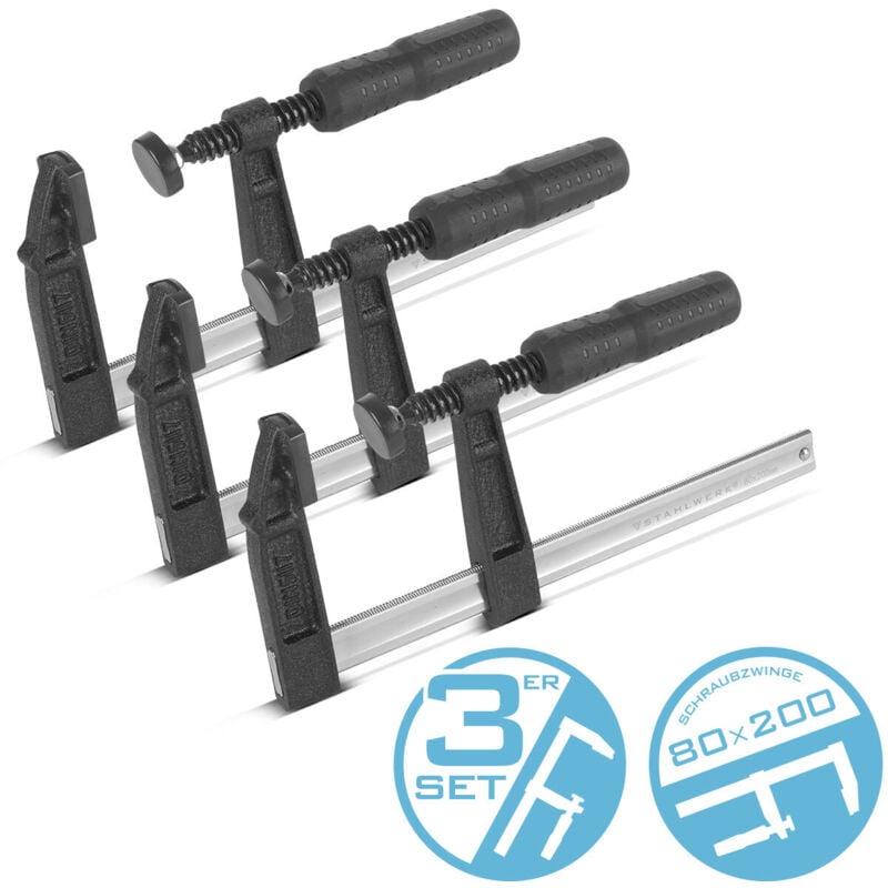 foto del prodotto stahlwerk 3 x morsetto a vite 80x200 mm morsetto stabile f clamp