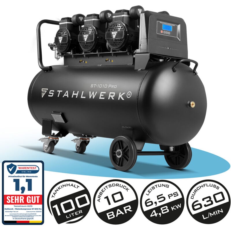 foto del prodotto stahlwerk compressore st-1010 pro 10 bar, 6,5 cv, 4,8 kw, 630 l min, serbatoio da 100 l