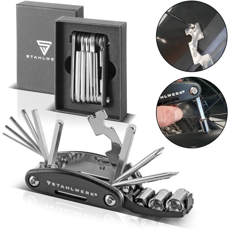 foto del prodotto stahlwerk multitool strumento multifunzionale strumento pieghevole per la riparazione di biciclette