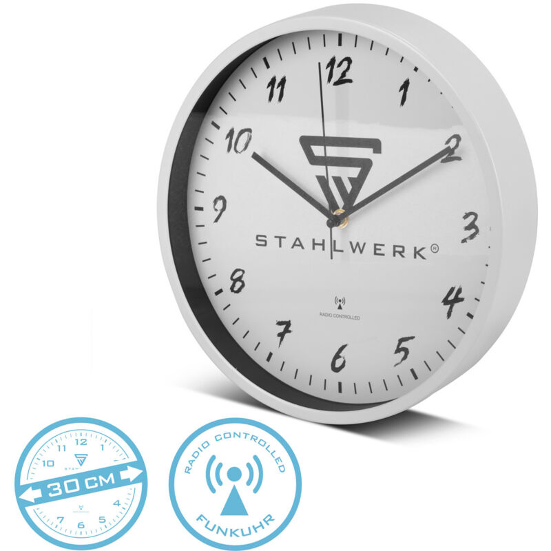 foto del prodotto stahlwerk orologio da parete 30 cm bianco orologio da officina con cassa in alluminio movimento rcc