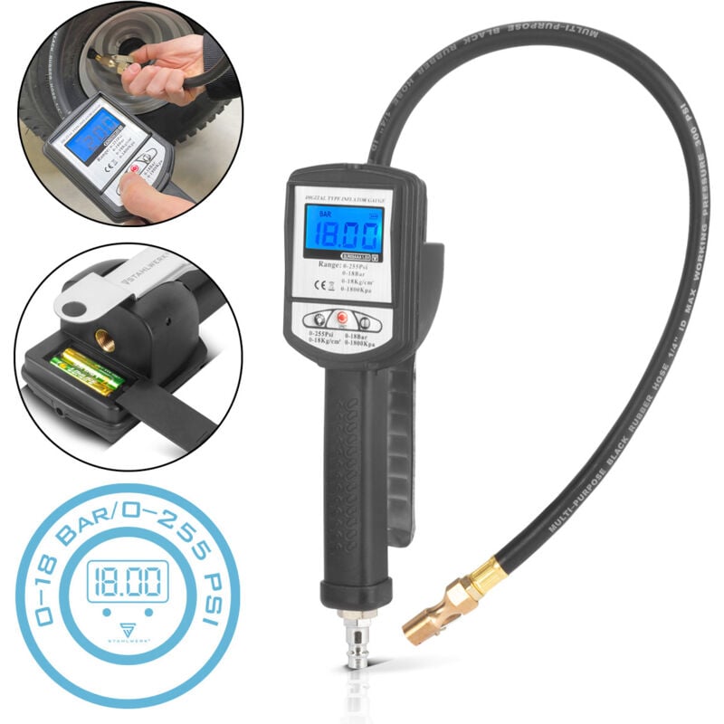 foto del prodotto stahlwerk pistola digitale per il gonfiaggio di pneumatici ad aria compressa drp 18 st campo di misura 0 18 bar