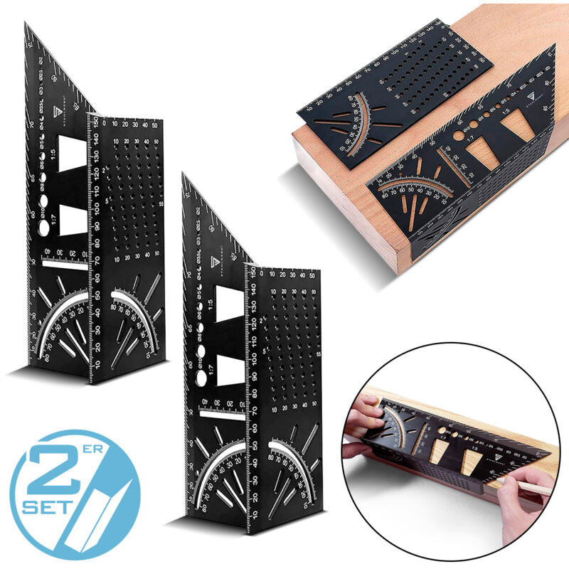 foto del prodotto stahlwerk set di 2 righelli per angoli obliqui con arresto e maschera di foratura calibro per angoli obliqui 3d