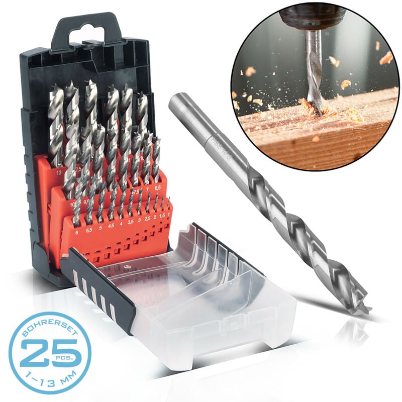 foto del prodotto stahlwerk set di 25 pezzi di punte elicoidali per legno hss 1 13 mm din 338