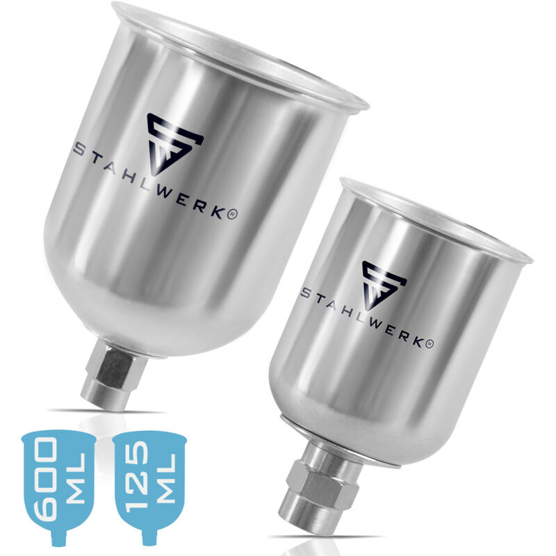 foto del prodotto stahlwerk set di tazze per vernice in alluminio tazza di flusso da 125 ml e tazza per vernice da 600 ml